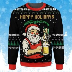 Ugly‎ Christmas Party Hoppy Holidays Beer Santa Sweater 4XL Funny Xmas